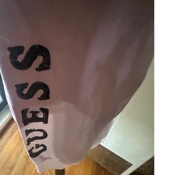 Guess Purple Full-Zip Hoodie – Sequin Logo Sleeve, Soft & Stylish - Picture 5 of 7